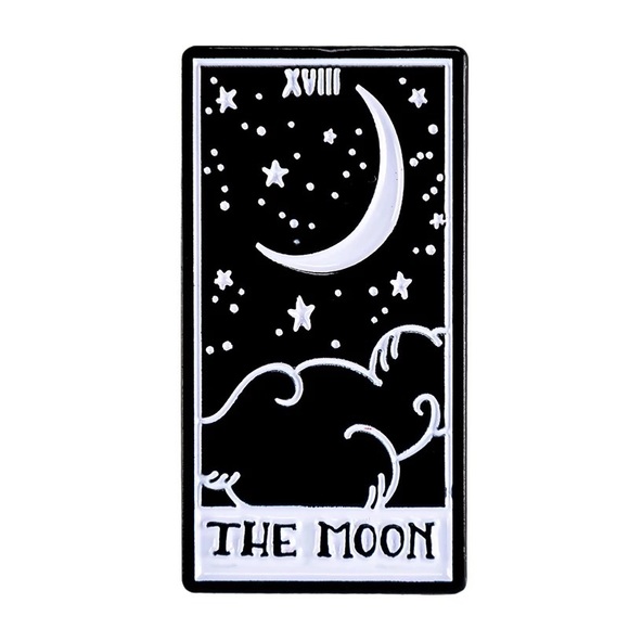 Jewelry - The Moon Tarot Card Silver Enamel Pin